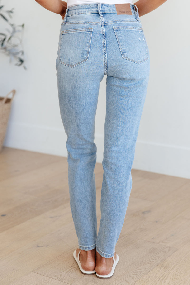 Eloise Mid Rise Control Top Distressed Skinny Jeans - Kayes Boutique