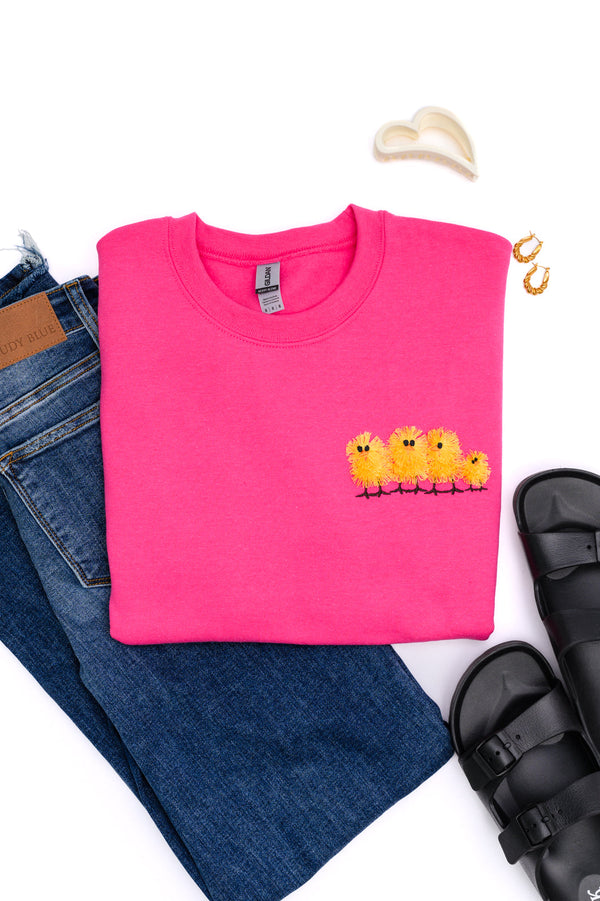 PREORDER: Embroidered Fringe Chicks Sweatshirt in Pink - Kayes Boutique