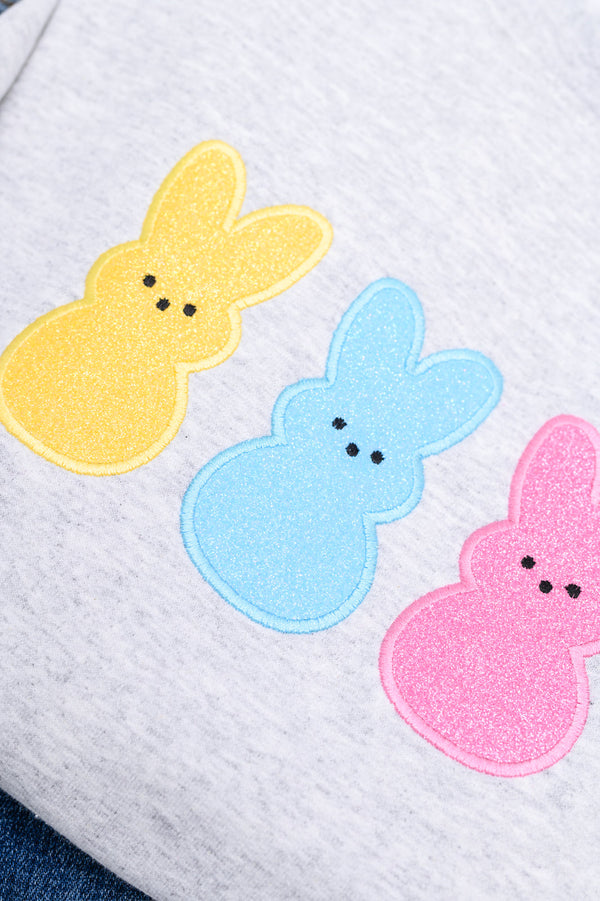 PREORDER: Embroidered Glitter Sweatshirt in Multicolor Bunnies - Kayes Boutique