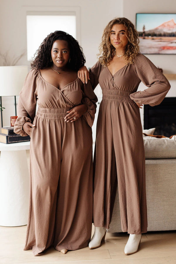 two females with wandering vista wide leg jumpsuit with pockets