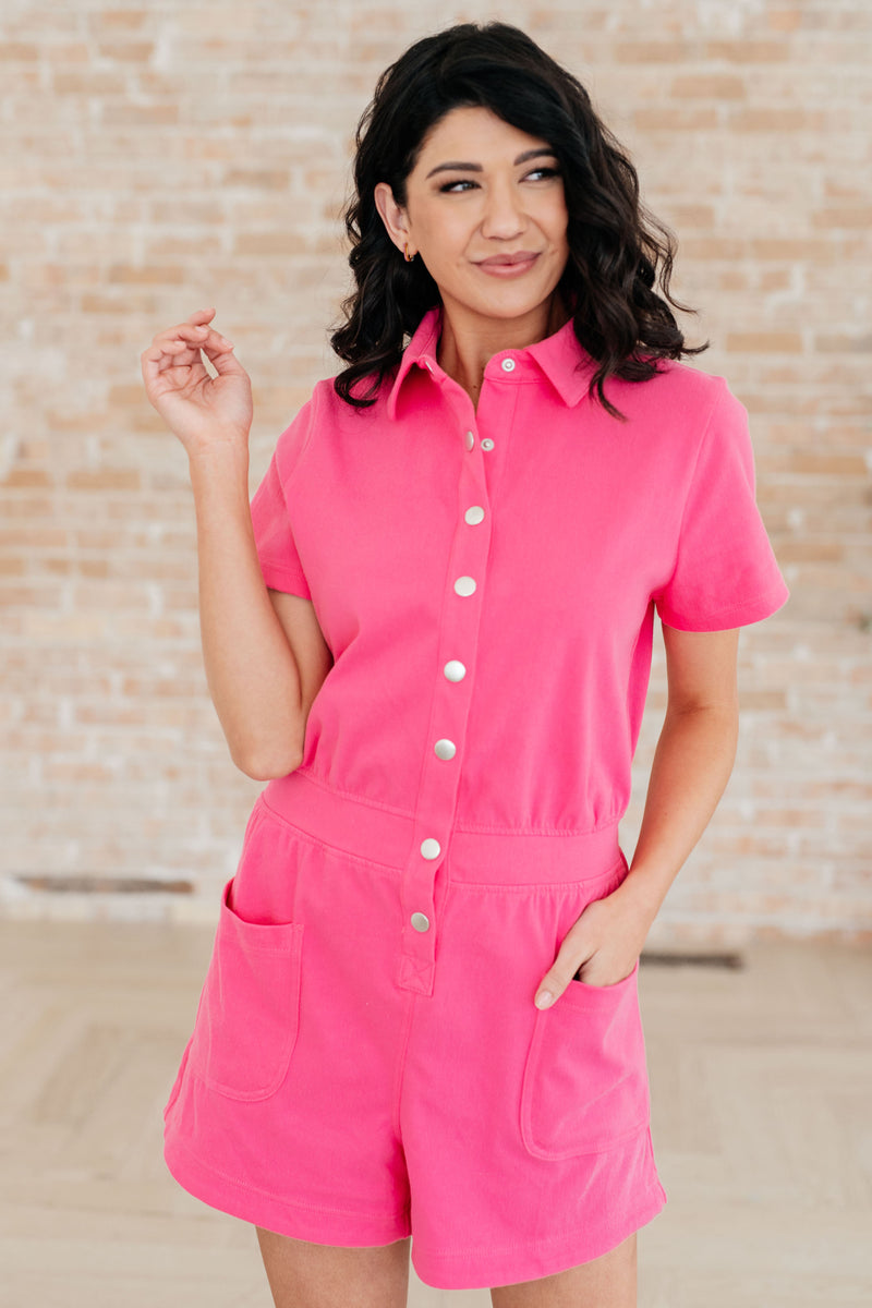 Break Point Collared Romper in Hot Pink - Kayes Boutique