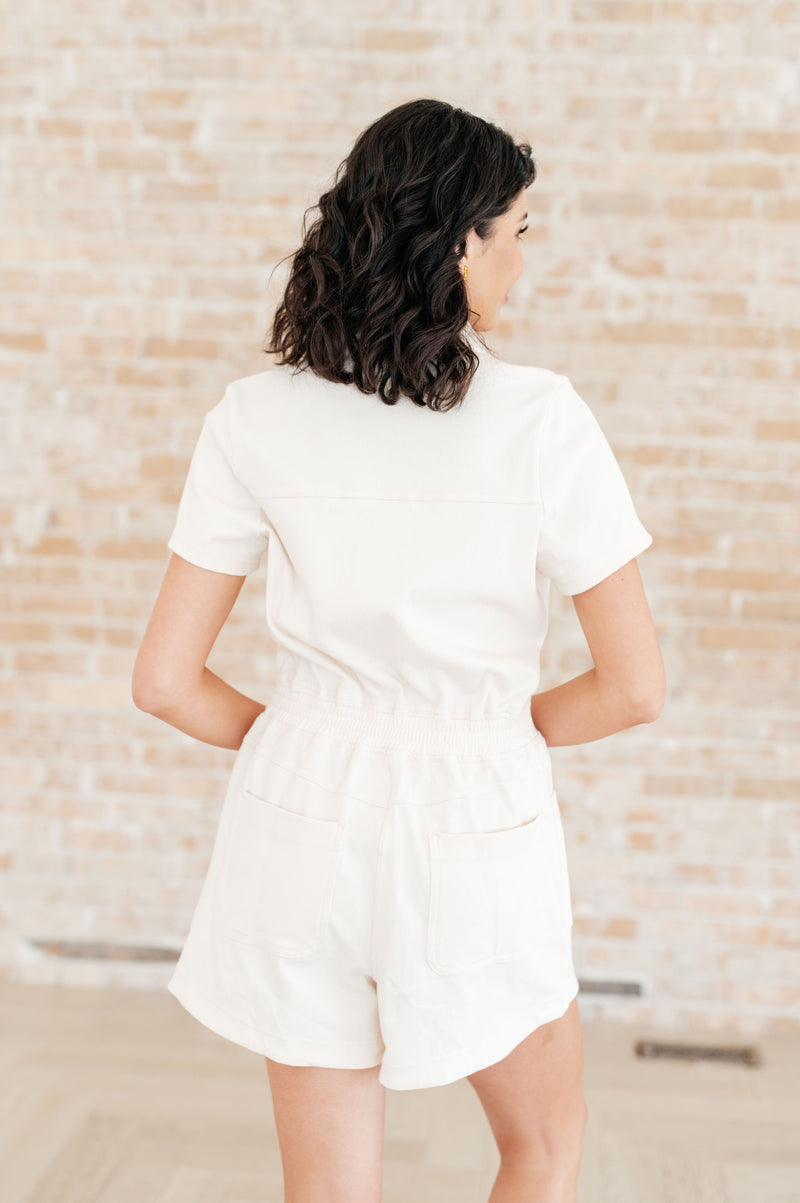 Break Point Collared Romper in Natural - Kayes Boutique
