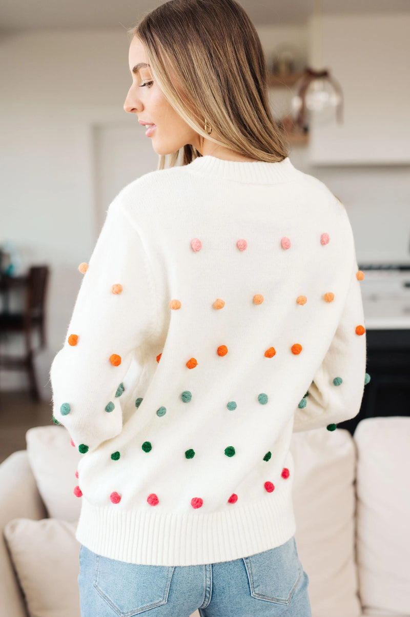 Kaye's boutique Candy Buttons Pom Detail Sweater