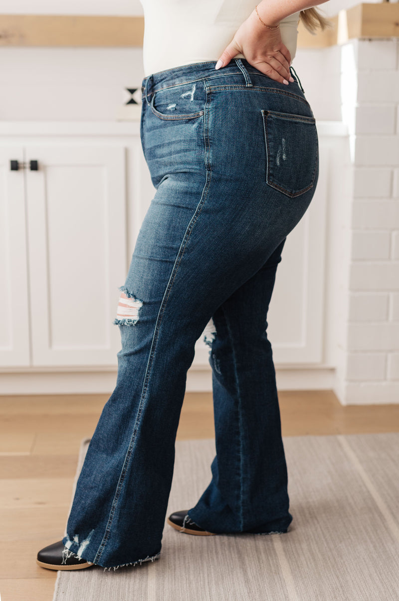Cassandra High Rise Control Top Distressed Flare Jeans - Kayes Boutique