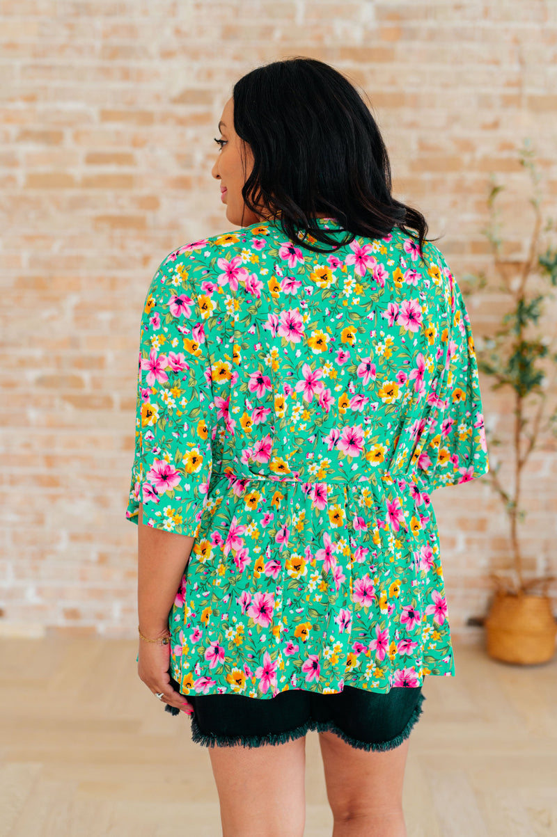 Dreamer Peplum Top in Emerald and Pink Floral - Kayes Boutique