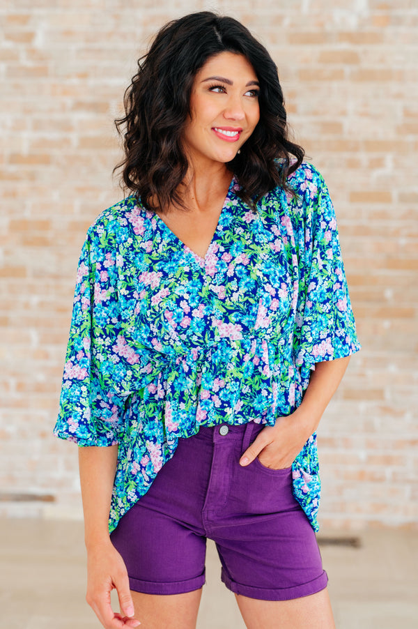 Dreamer Peplum Top in Navy and Mint Floral - Kayes Boutique