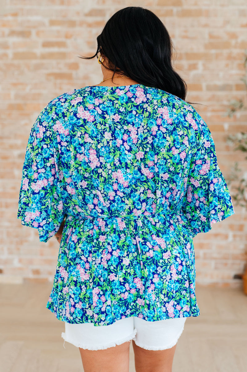 Dreamer Peplum Top in Navy and Mint Floral - Kayes Boutique