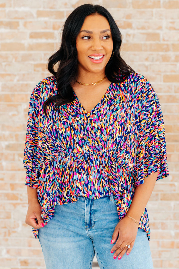 Dreamer Peplum Top in Painted Royal Multi - Kayes Boutique