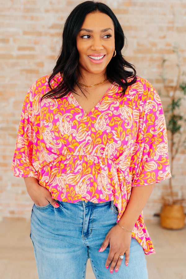 Dreamer Peplum Top in Pink Filigree - Kayes Boutique