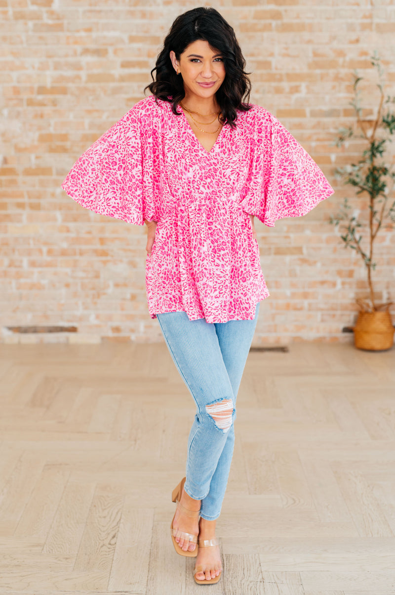 Dreamer Peplum Top in Pink Leopard - Kayes Boutique