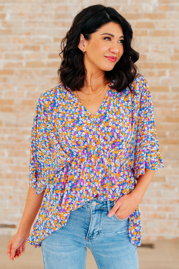 Dreamer Peplum Top in Purple Retro Ditsy Floral - Kayes Boutique