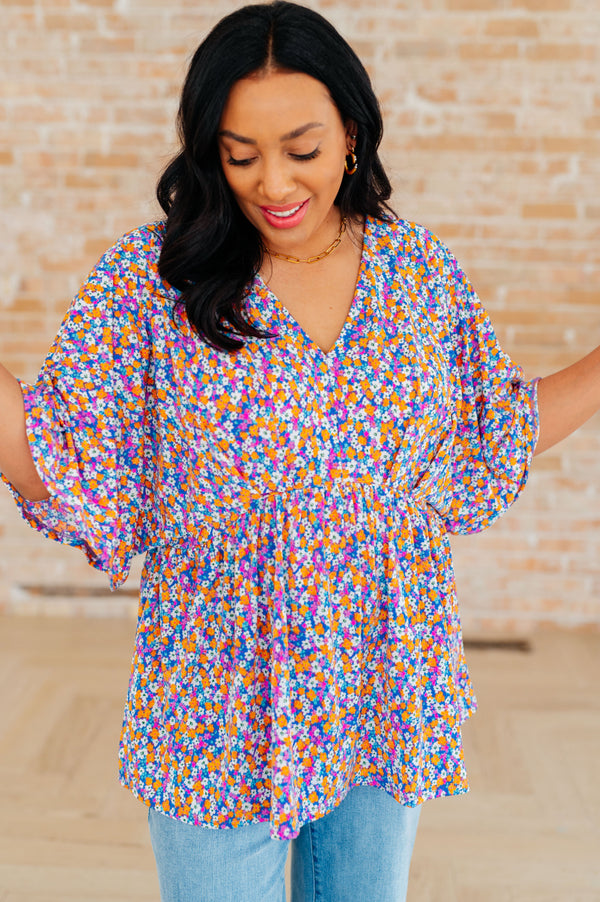 Dreamer Peplum Top in Purple Retro Ditsy Floral - Kayes Boutique