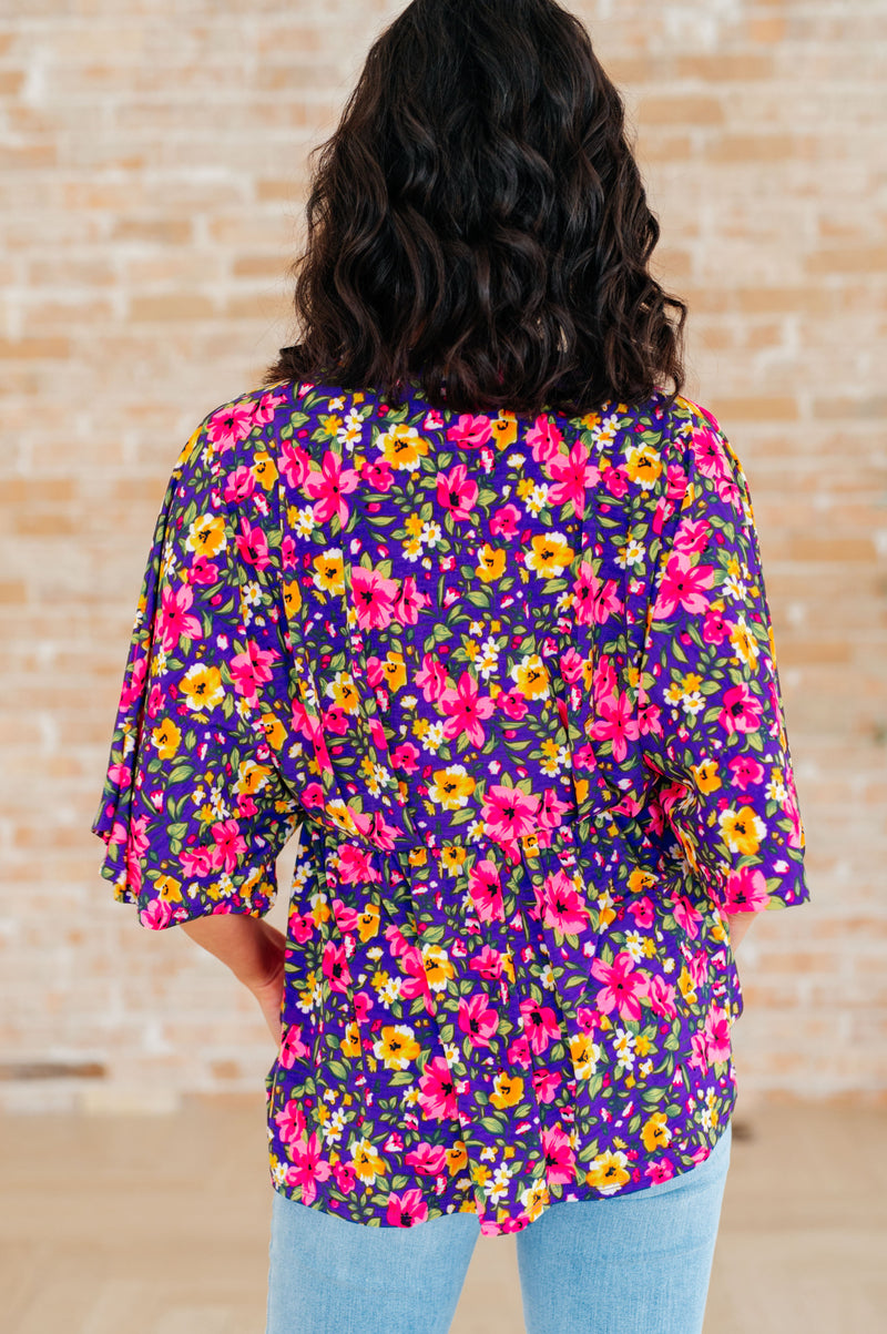 Dreamer Peplum Top in Purple and Pink Floral - Kayes Boutique