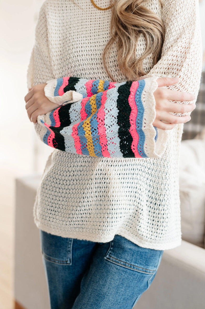Kaye's boutique End of the Story Striped Sleeve Sweater