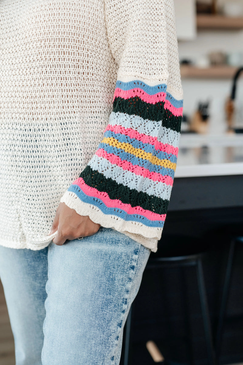 Kaye's boutique End of the Story Striped Sleeve Sweater