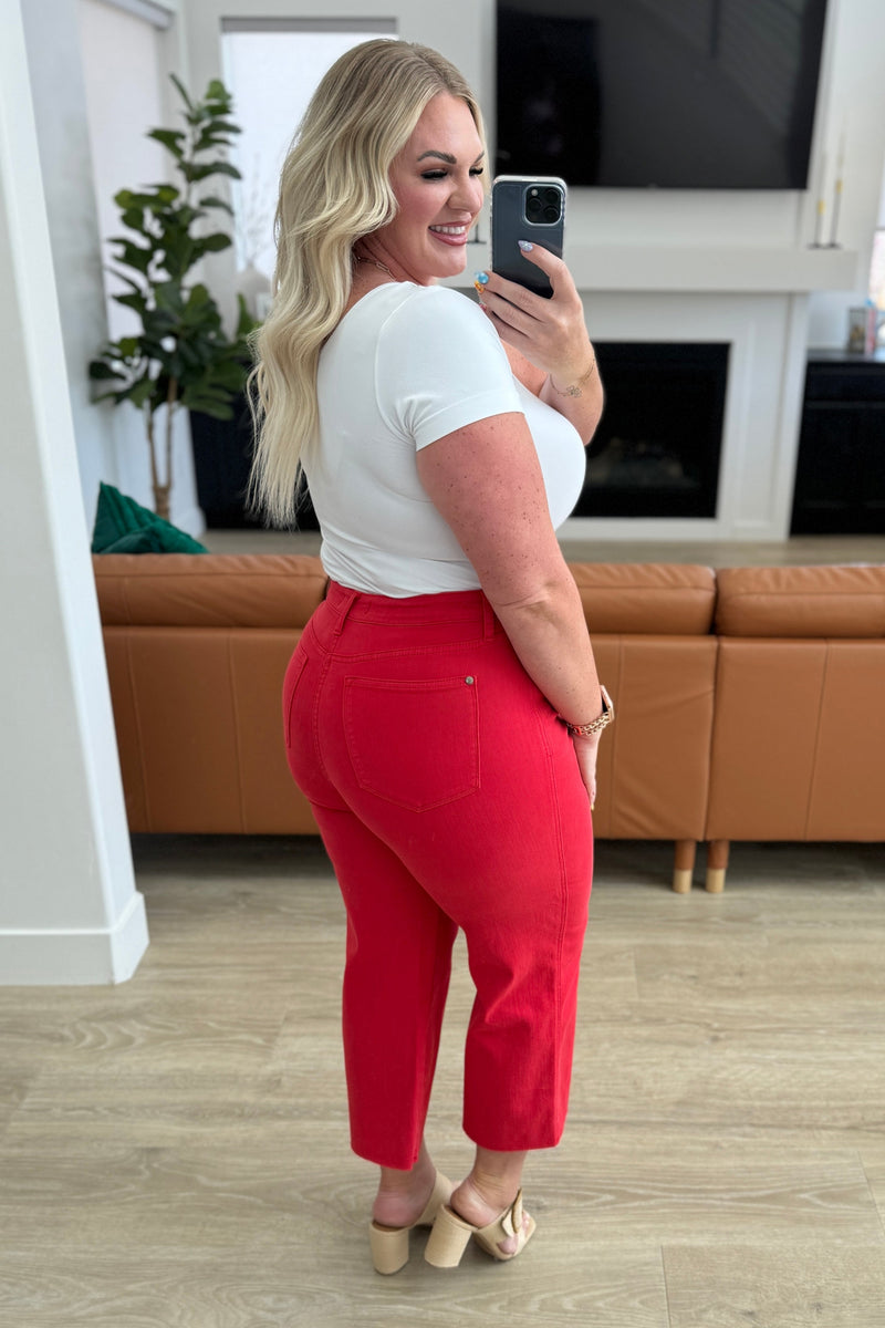 Lisa High Rise Control Top Wide Leg Crop Jeans in Red - Kayes Boutique