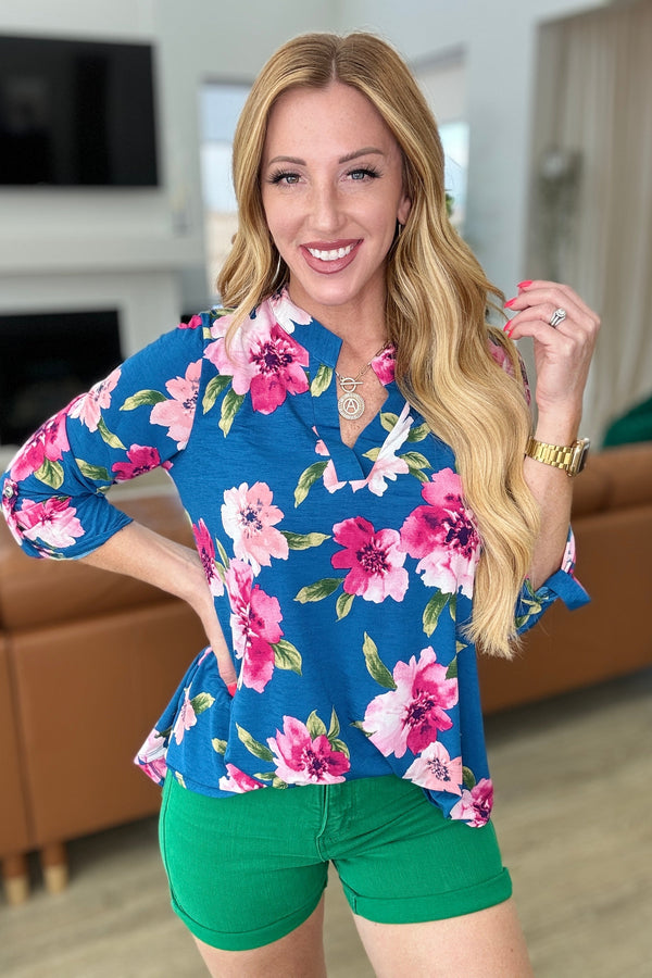 Lizzy Top in Teal and Magenta Floral - Kayes Boutique