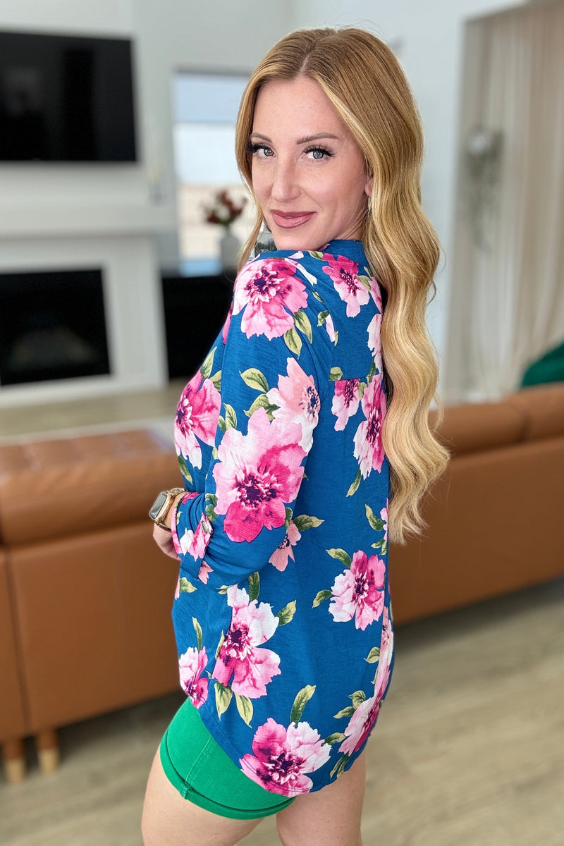 Lizzy Top in Teal and Magenta Floral - Kayes Boutique