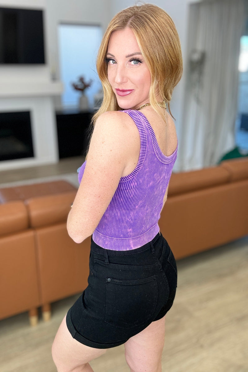 Stone Washed Ribbed Seamless Top In Purple - Kayes Boutique