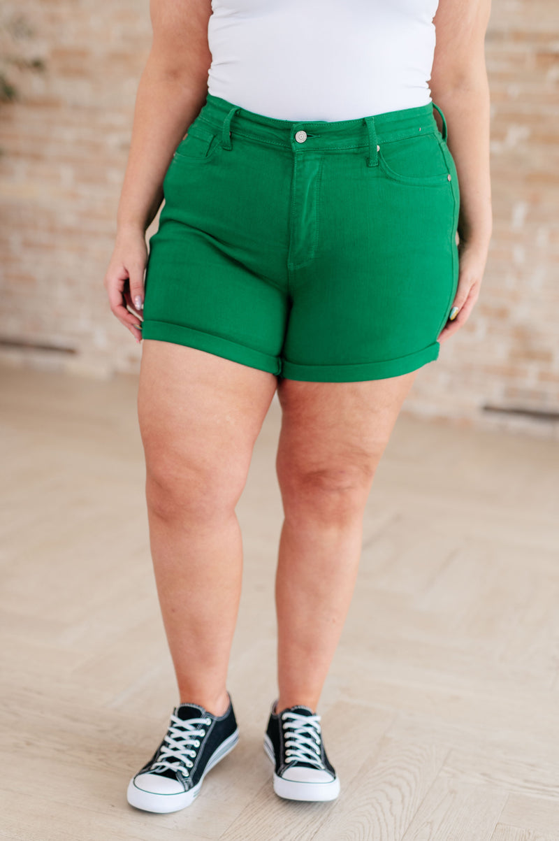 Jenna High Rise Control Top Cuffed Shorts in Green - Kayes Boutique