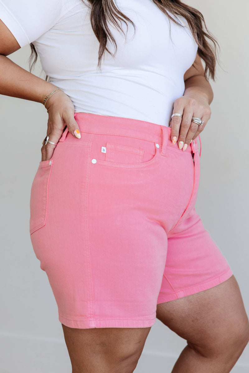 Jenna High Rise Control Top Cuffed Shorts in Pink - Kayes Boutique