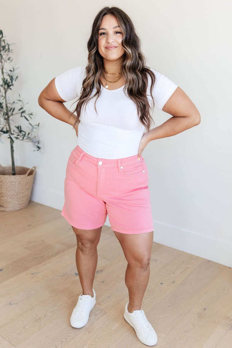 Jenna High Rise Control Top Cuffed Shorts in Pink - Kayes Boutique