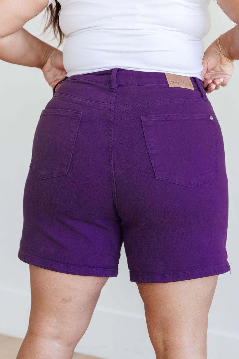 Jenna High Rise Control Top Cuffed Shorts in Purple - Kayes Boutique