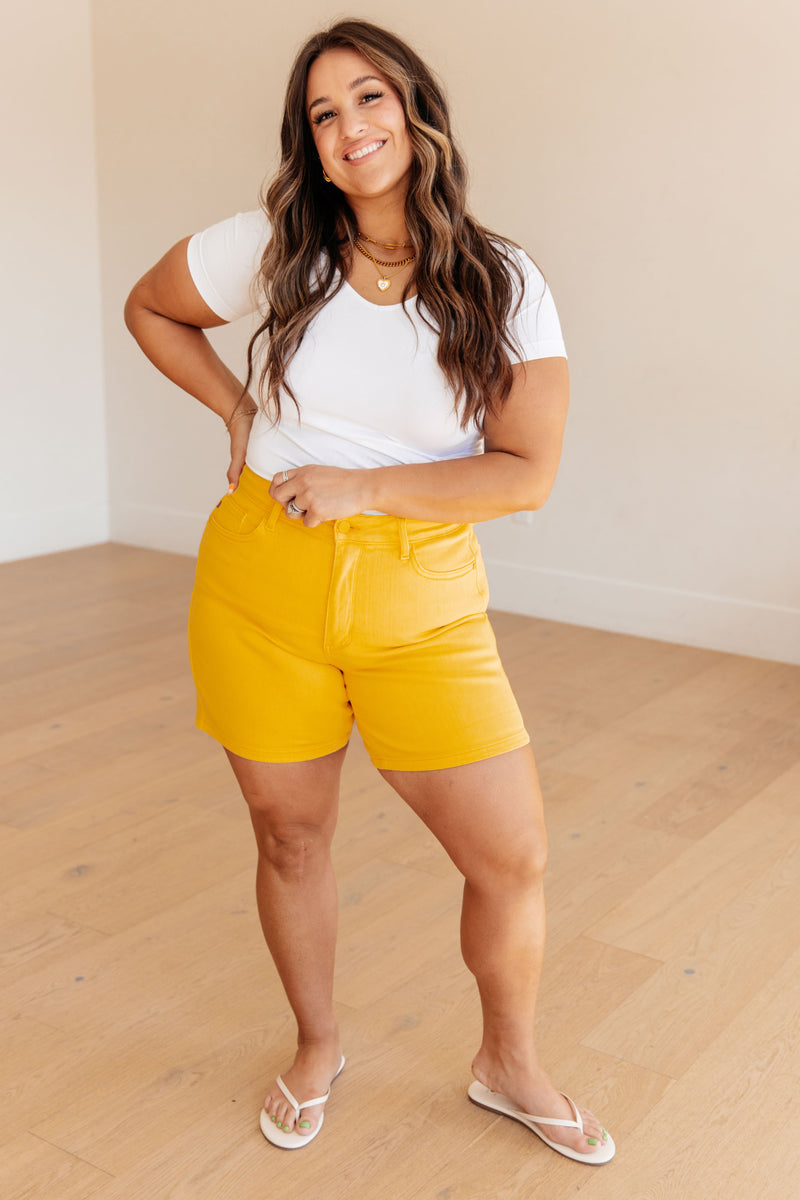 Jenna High Rise Control Top Cuffed Shorts in Yellow - Kayes Boutique