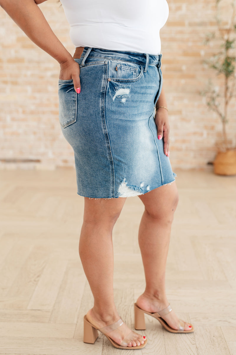 Carol High Rise Rigid Magic Denim Skirt - Kayes Boutique