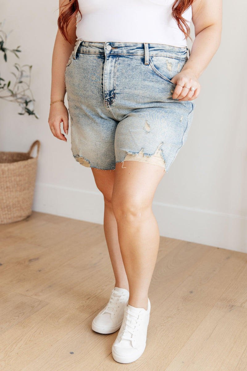 Cindy High Rise Mineral Wash Distressed Boyfriend Shorts - Kayes Boutique