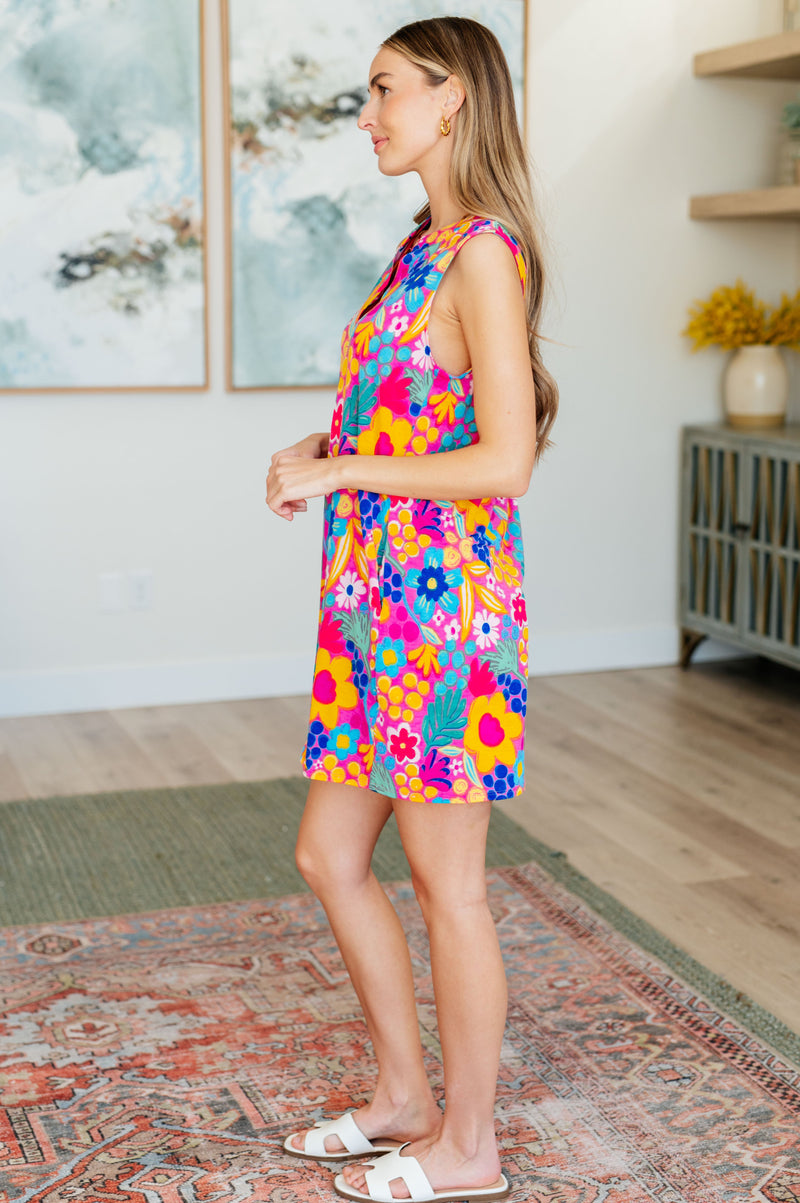 Lizzy Tank Dress in Hot Pink Mixed Floral - Kayes Boutique