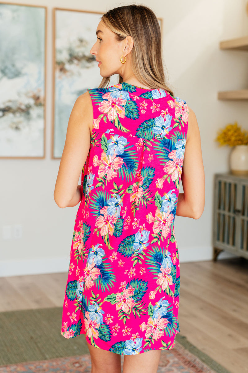 Lizzy Tank Dress in Hot Pink Tropical Floral - Kayes Boutique