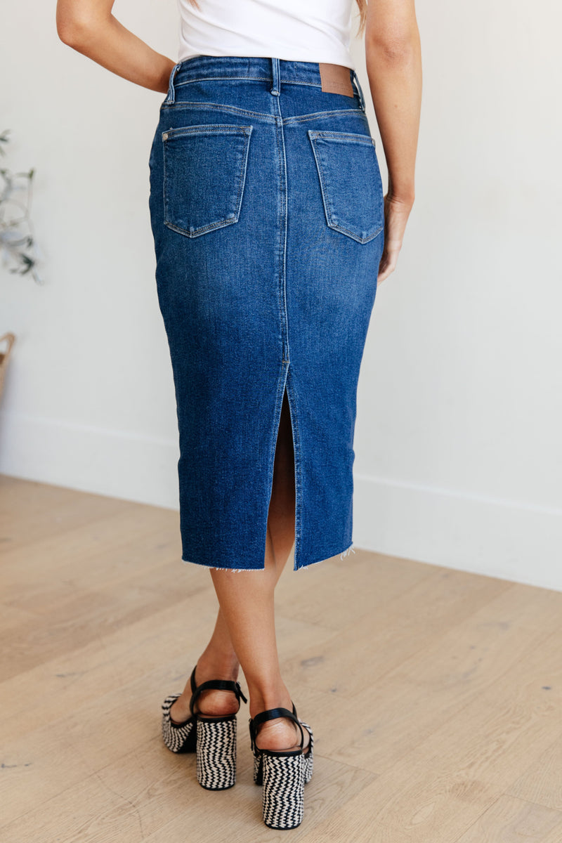 Marcy High Rise Denim Midi Skirt - Kayes Boutique