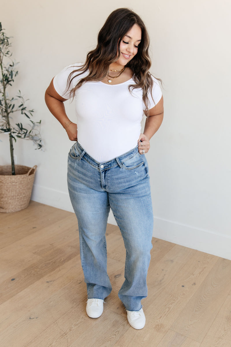 Mildred High Rise V Front Waistband Straight Jeans - Kayes Boutique