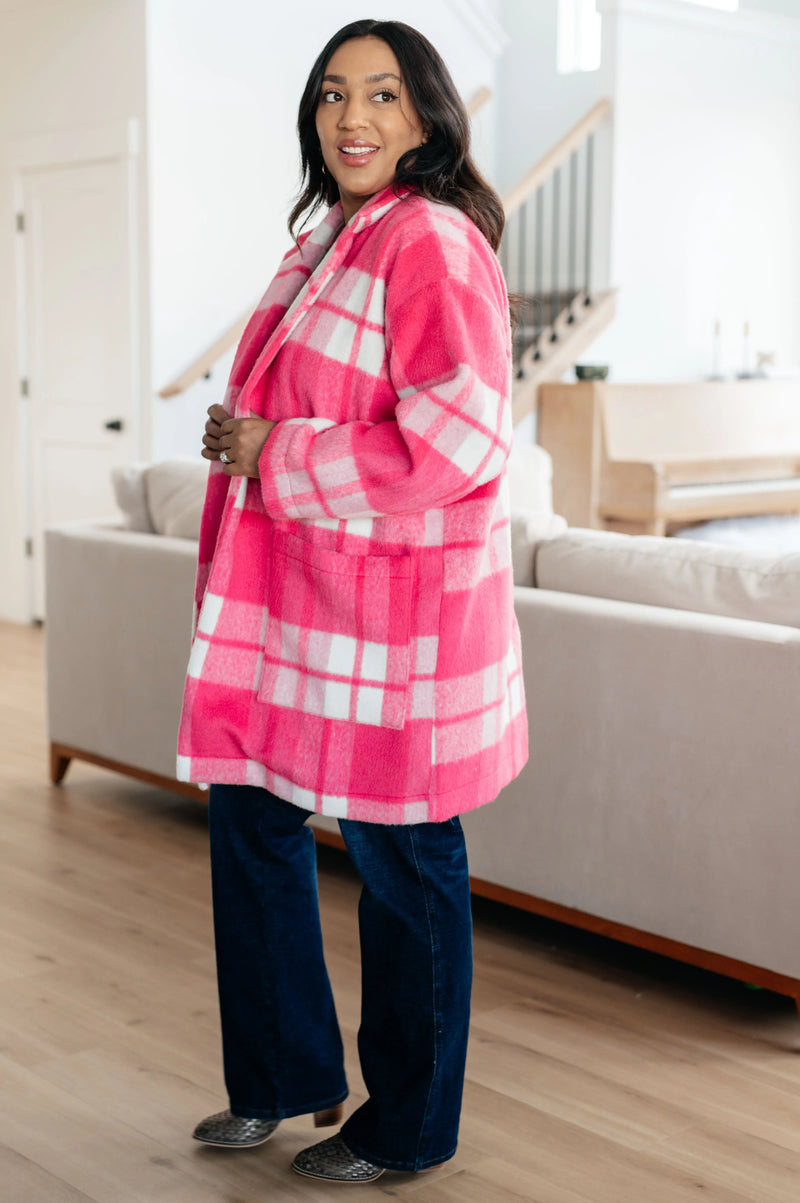 Kaye's boutique Passion in Plaid Coat in Pink