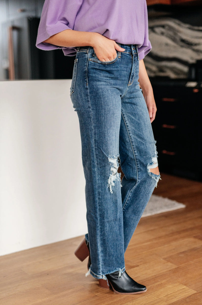 Kaye's boutique Rose High Rise 90's Straight Jeans in Dark Wash