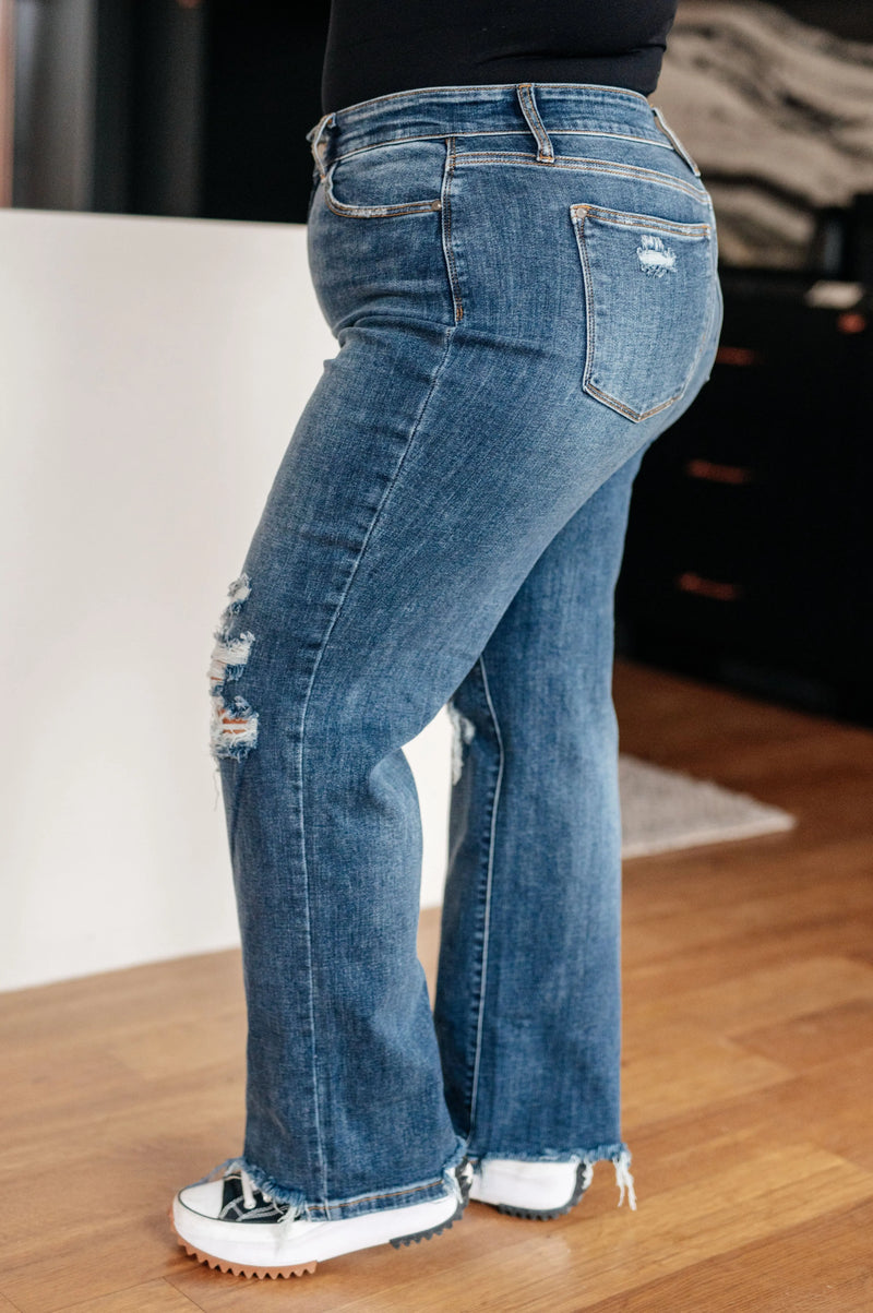 Kaye's boutique Rose High Rise 90's Straight Jeans in Dark Wash