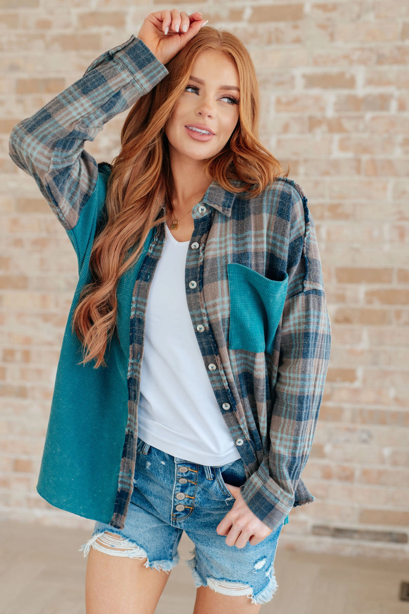 Kaye's boutique Tied for Time Thermal Plaid Button Up