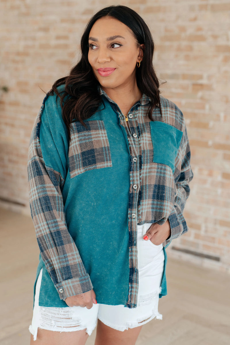 Kaye's boutique Tied for Time Thermal Plaid Button Up