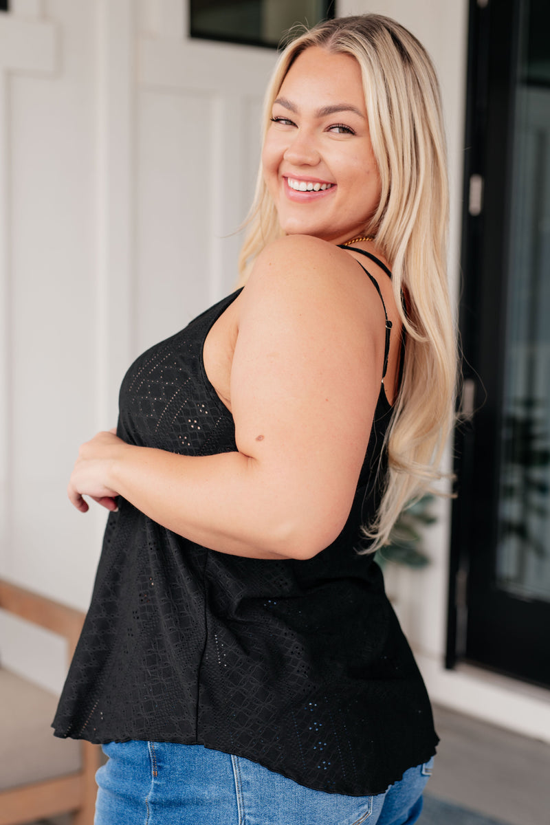 Eye on the Prize Eyelet Tank in Black - Kayes Boutique