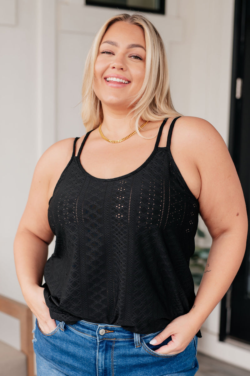 Eye on the Prize Eyelet Tank in Black - Kayes Boutique