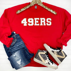PREORDER: Game Day Patch Sweatshirt in Red/White - Kayes Boutique