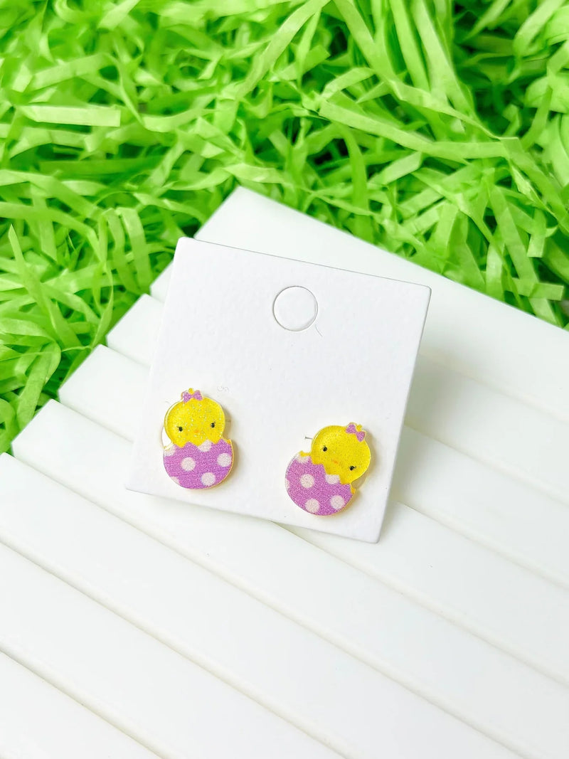 PREORDER: Acrylic Easter Chick Stud Earrings in Two Colors - Kayes Boutique