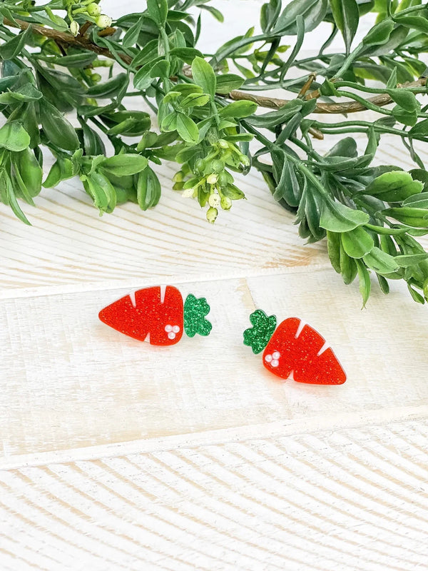 PREORDER: Acrylic Glitter Carrot Stud Earrings - Kayes Boutique