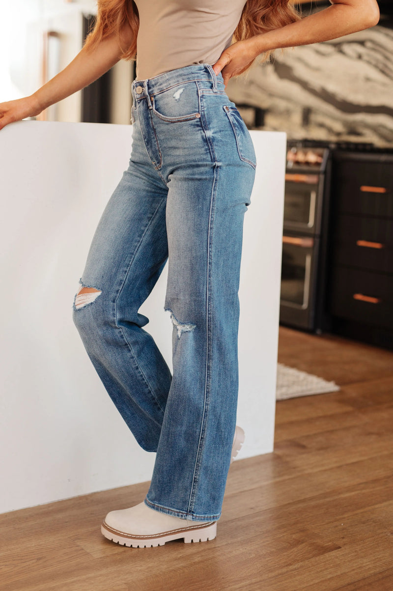 Bree High Rise Control Top Distressed Straight Jeans - Kayes Boutique