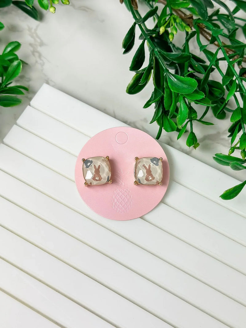 PREORDER: Bunny Printed Glass Stud Earrings - Kayes Boutique