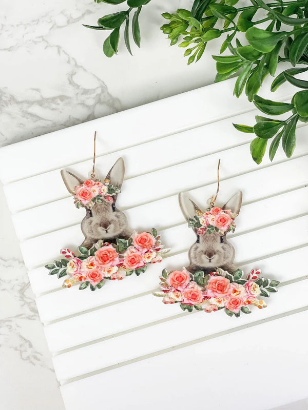 PREORDER: Floral Bunny Rabbit Dangle Earrings - Kayes Boutique