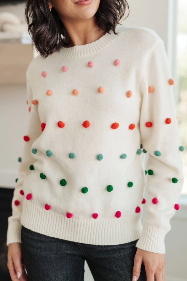 Candy Buttons Pom Detail Sweater - Kayes Boutique