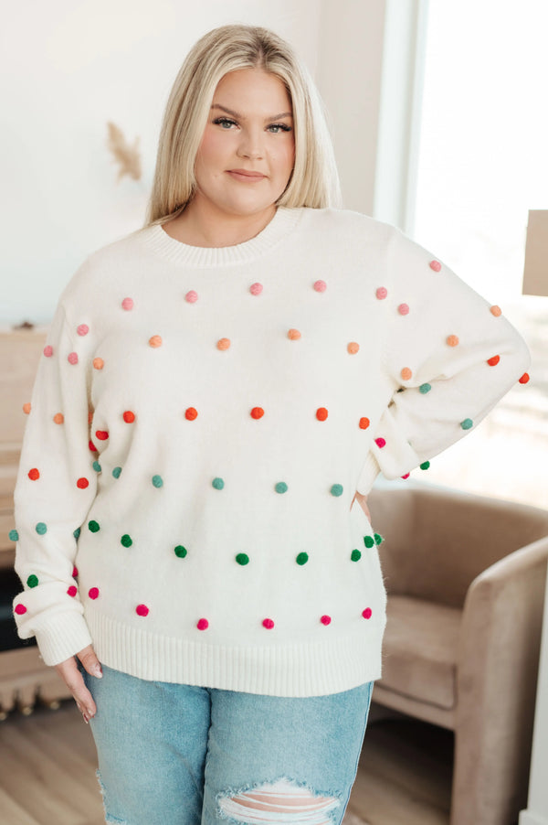 Candy Buttons Pom Detail Sweater - Kayes Boutique