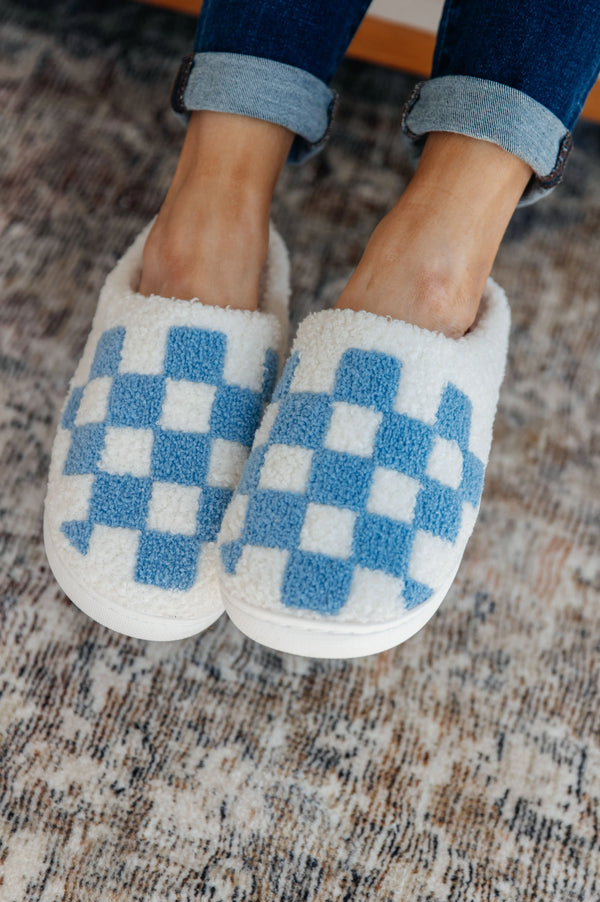 Checked Out Slippers in Blue - Kayes Boutique